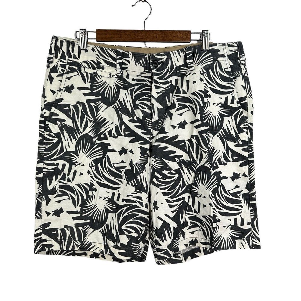 GAP The Lived-In Shorts NWT Linen Blend Gray White Floral Flat Front Men's 36